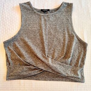 Zobha Womens Twist Front Cropped Tank Top Gray Sleeveless Activewear Size XL